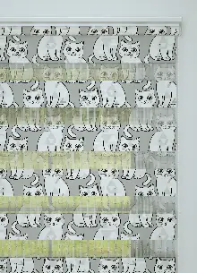 Gri Kedi Desenli Baskılı Zebra Perde