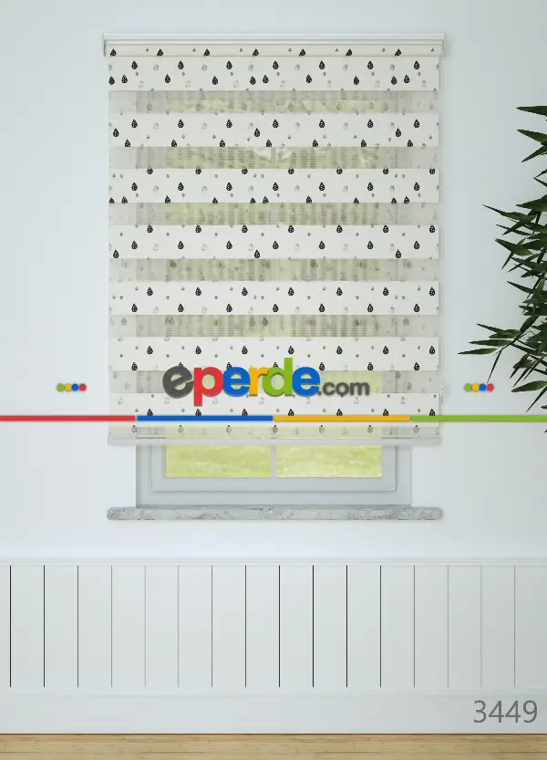 Bebek Odası - Krem Yağmur Damlası Desenli Baskılı Zebra Perde