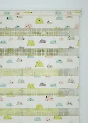Çocuk Odası - Mor Yeşil Dağ Desenli Baskılı Zebra Perde