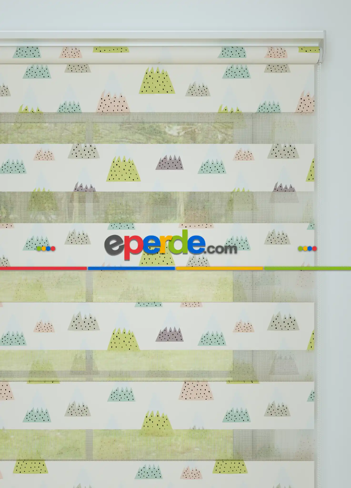 Bebek Odası - Mor Yeşil Dağ Desenli Baskılı Zebra Perde