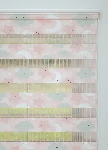 Bebek Odası - Pembe Yıldız Ve Bulut Desenli Baskılı Zebra Perde