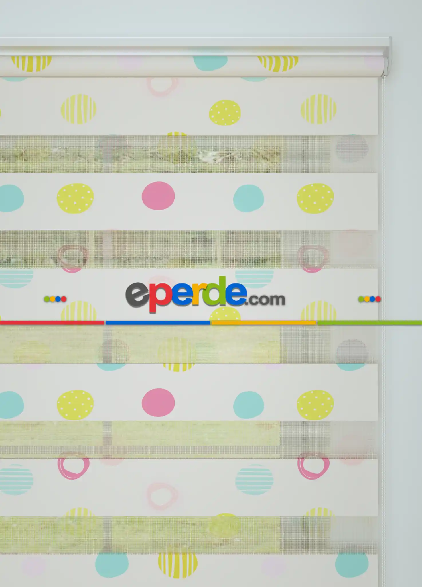 Pembe Sarı Puan Desenli Baskılı Zebra Perde