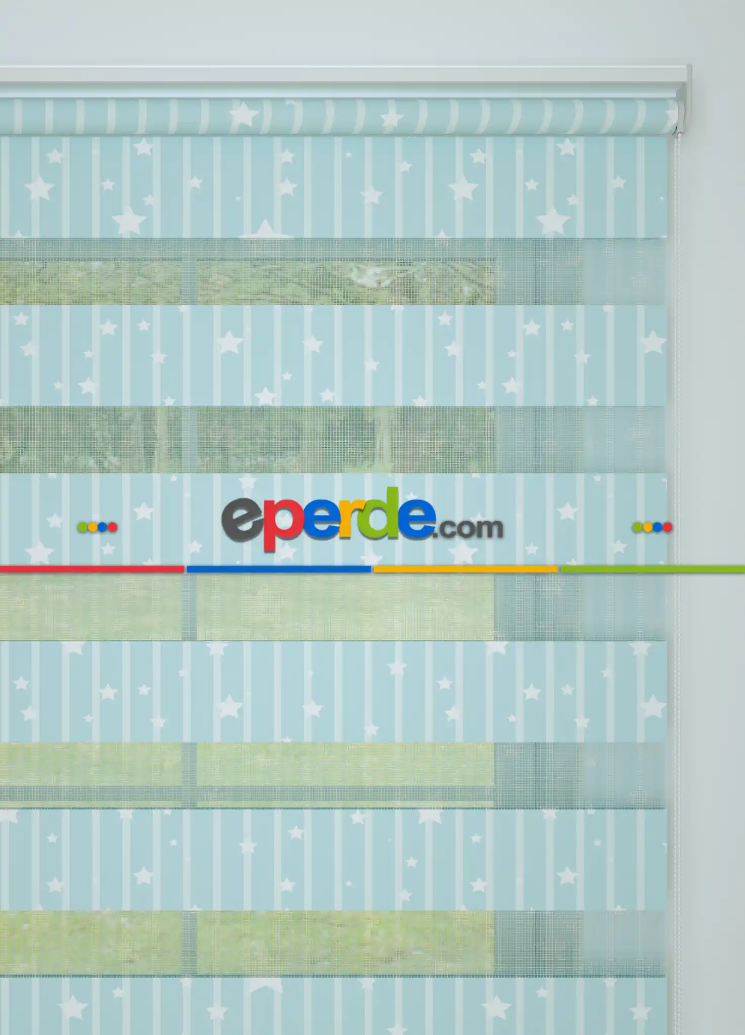 Mavi Yıldız Desenli Baskılı Zebra Perde