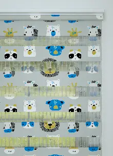 Çocuk Odası - Mavi Gri Hayvanlar Alemi Desenli Baskılı Zebra Perde