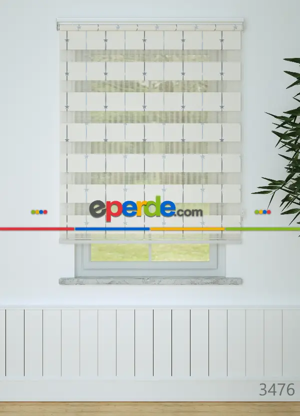 Bebek Odası - Gri Mavi Yıldız Desenli Baskılı Zebra Perde