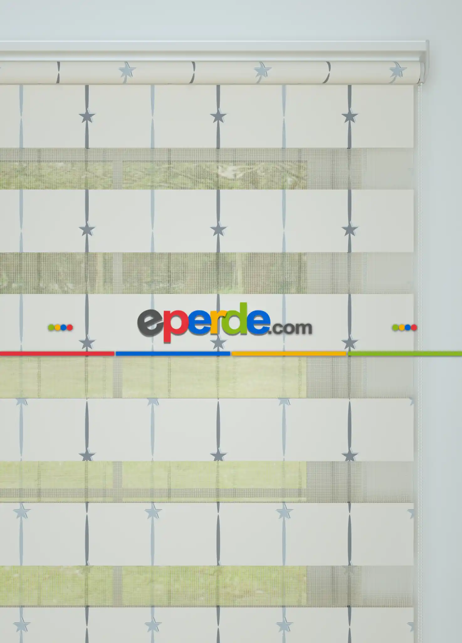 Bebek Odası - Gri Mavi Yıldız Desenli Baskılı Zebra Perde