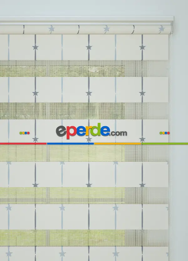 Bebek Odası - Gri Mavi Yıldız Desenli Baskılı Zebra Perde