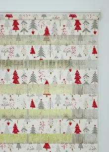 Bebek Odası - Kırmızı Gri Çam Ağacı Desenli Baskılı Zebra Perde