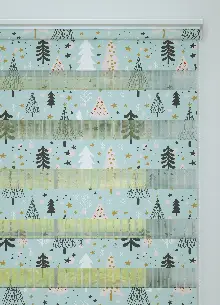 Bebek Odası - Mint Çam Ağacı Desenli Baskılı Zebra Perde