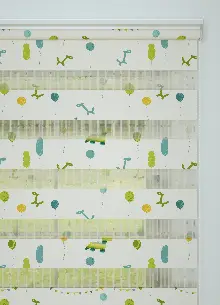Bebek Odası - Sarı Yeşil Balon Desenli Baskılı Zebra Perde