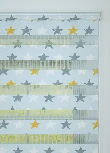 Bebek Odası - Mavi Yıldız Desenli Baskılı Zebra Perde