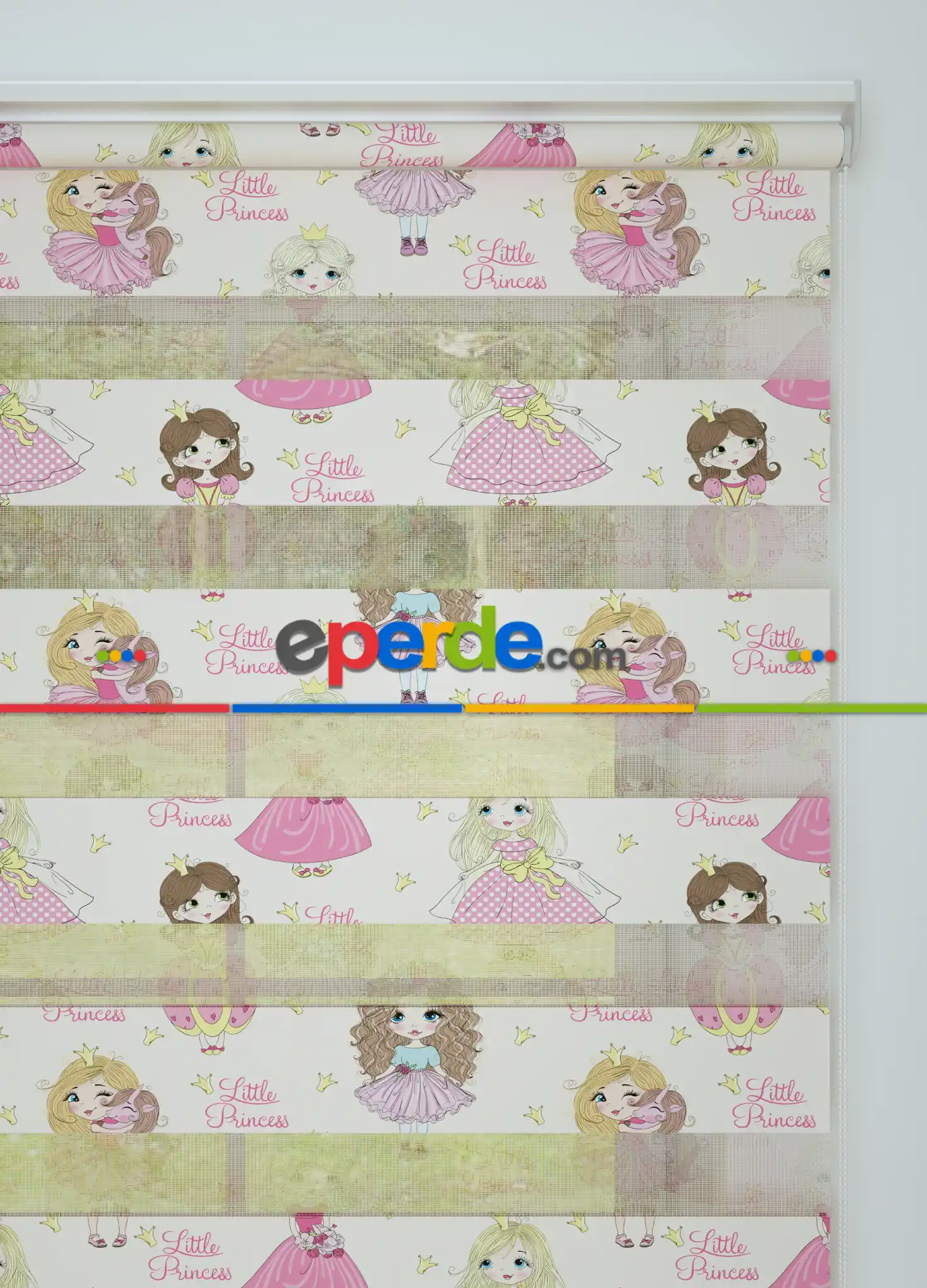 Çocuk Odası - Pembe Prenses Desenli Baskılı Zebra Perde