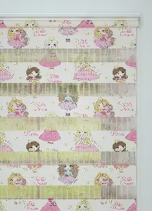 Çocuk Odası - Pembe Prenses Desenli Baskılı Zebra Perde