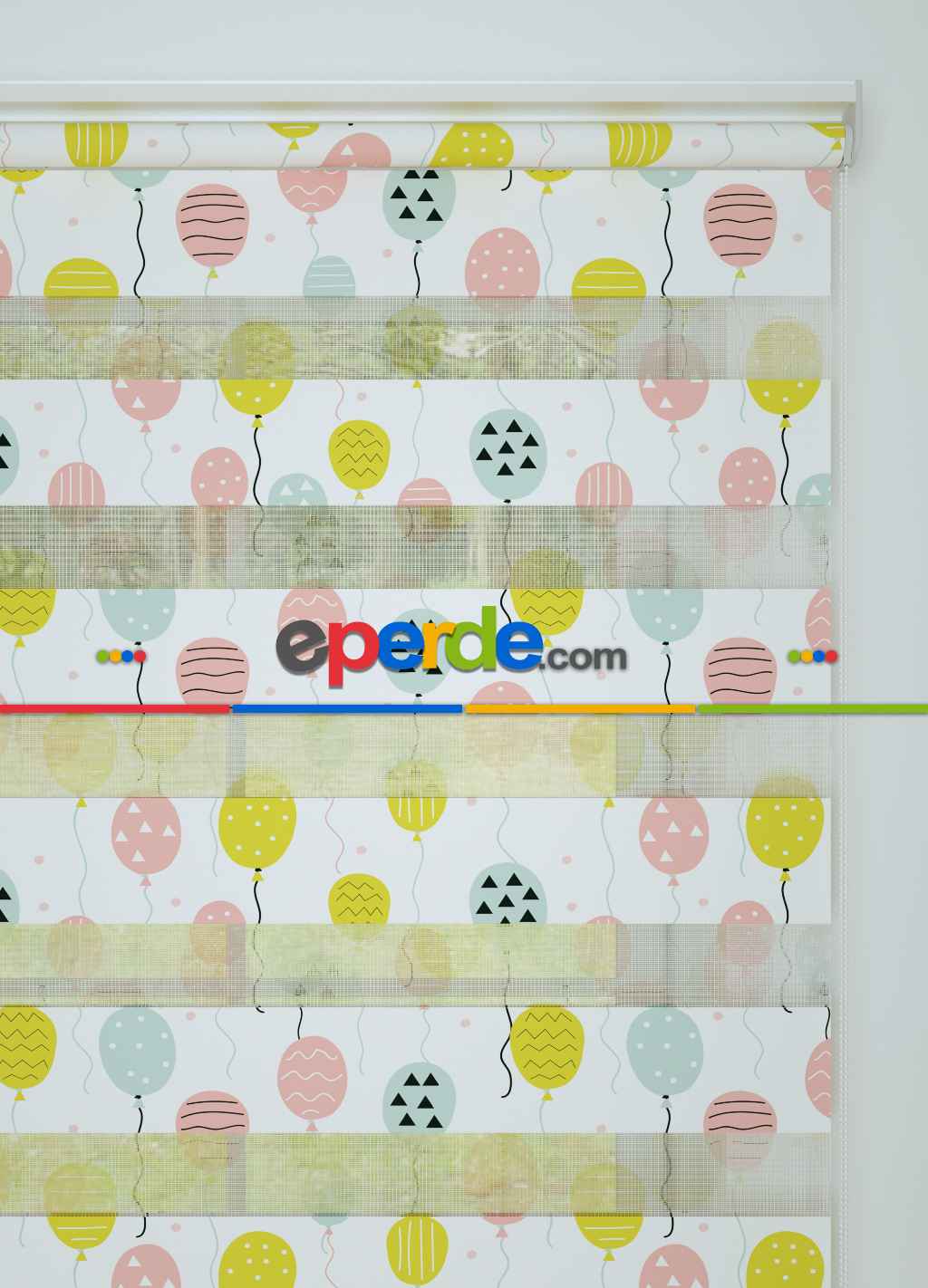 Çocuk Odası - Pembe Mint Balon Desenli Baskılı Zebra Perde