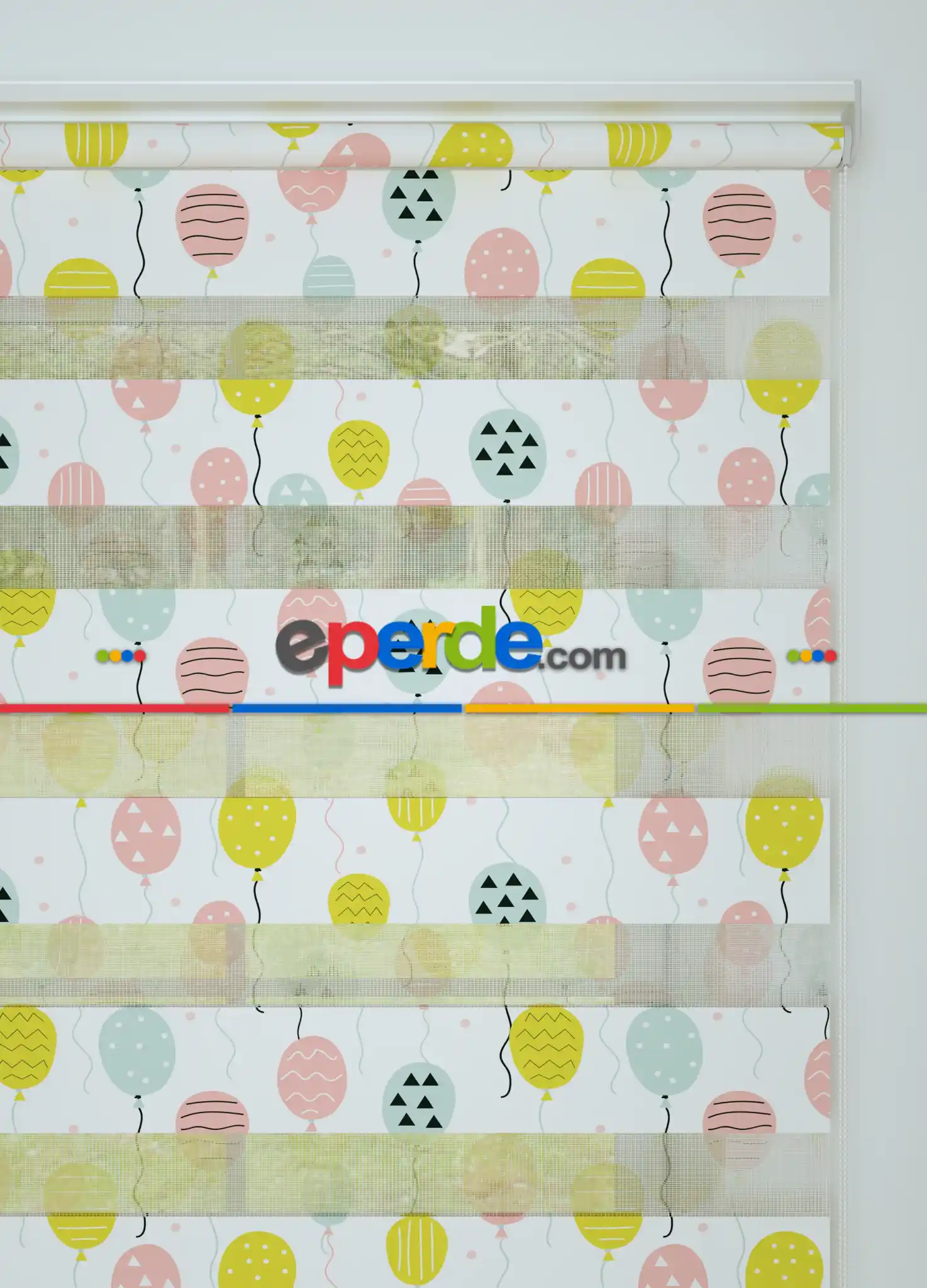 Bebek Odası - Pembe Mint Balon Desenli Baskılı Zebra Perde