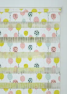 Bebek Odası - Pembe Mint Balon Desenli Baskılı Zebra Perde