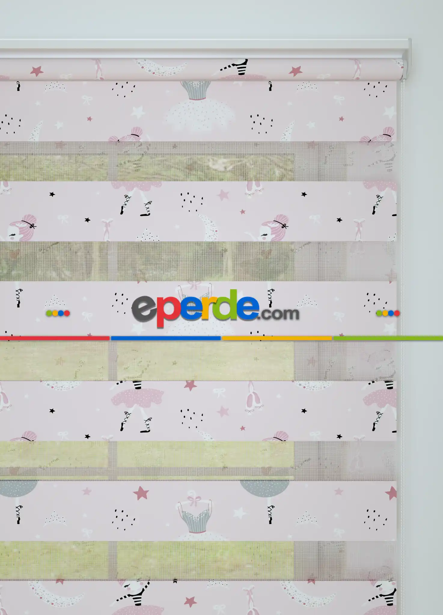 Bebek Odası - Pembe Balerin Desenli Baskılı Zebra Perde