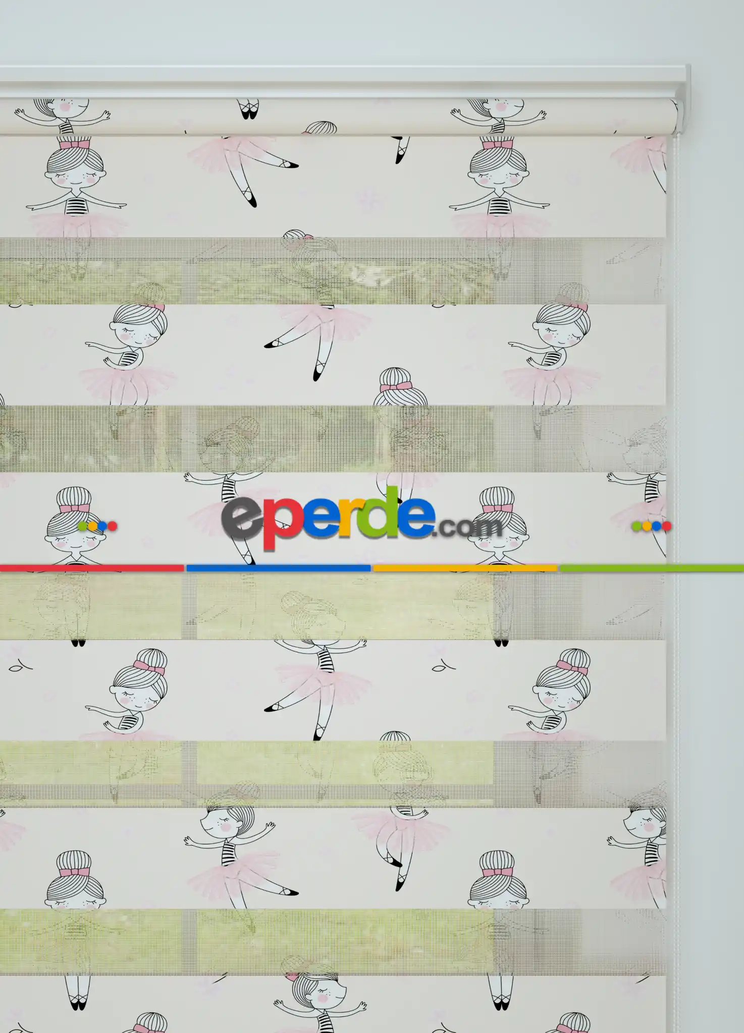 Pembe Balerin Desenli Baskılı Zebra Perde