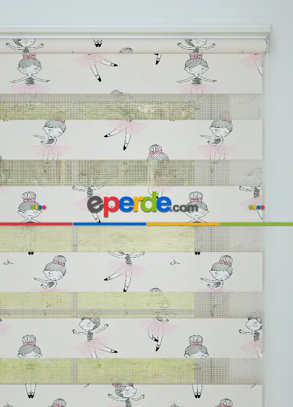 Pembe Balerin Desenli Baskılı Zebra Perde