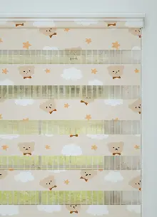 Açık Somon Ayıcık Desenli Baskılı Zebra Perde