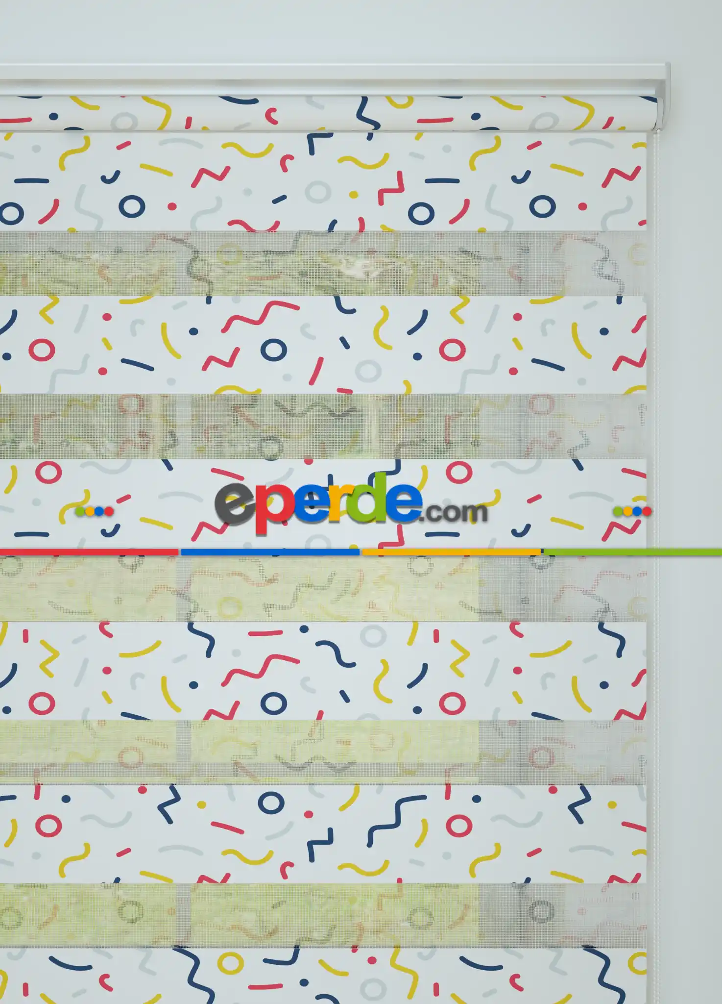 Pembe Sarı Konfeti Desenli Baskılı Zebra Perde