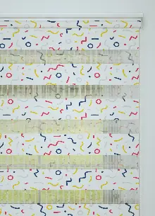 Çocuk Odası - Pembe Sarı Konfeti Desenli Baskılı Zebra Perde