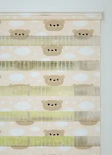 Bebek Odası - Açık Somon Ayıcık Ve Bulut Desenli Baskılı Zebra Perde