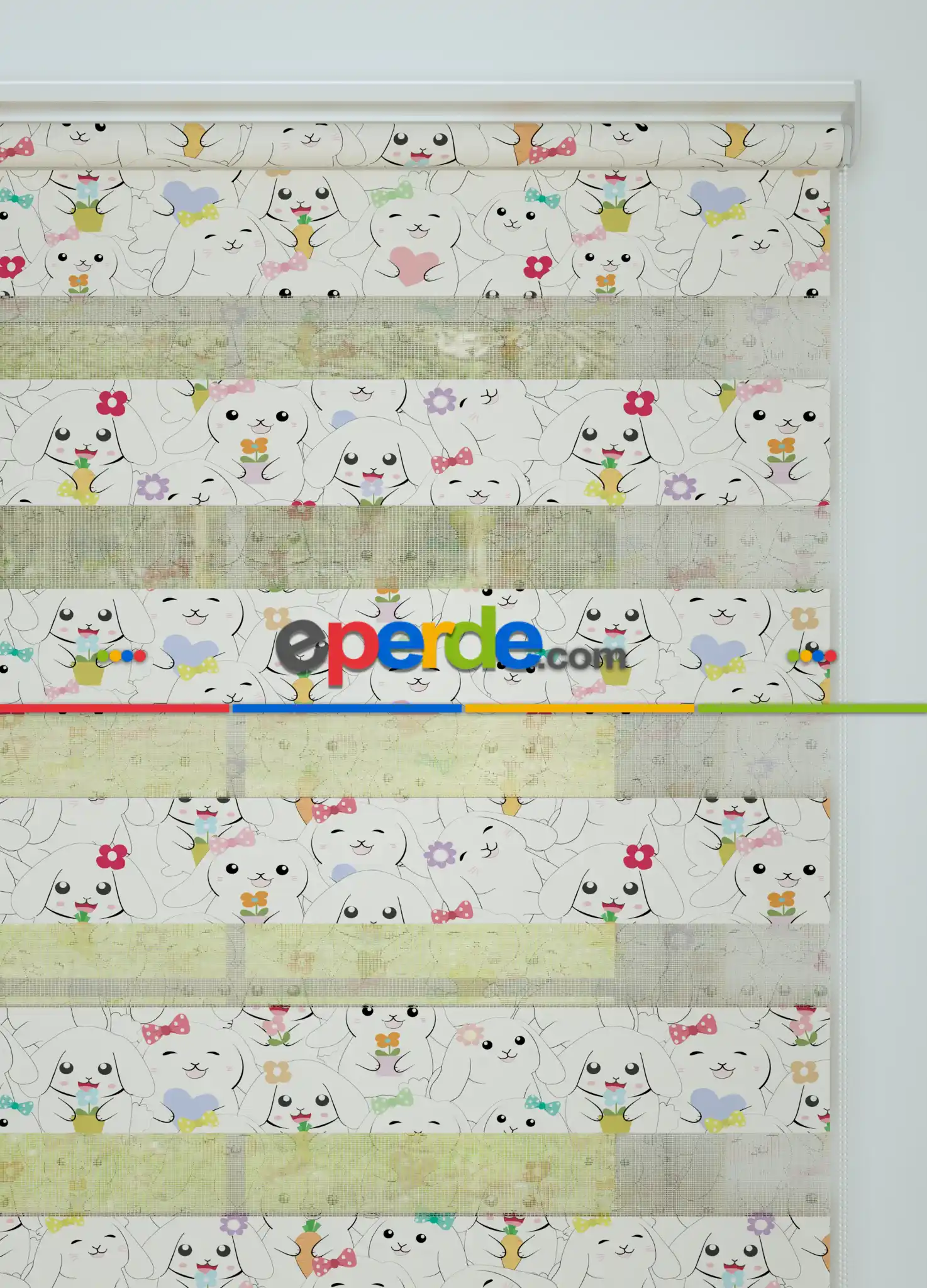 Yeşil Turuncu Yavru Köpek Desenli Baskılı Zebra Perde