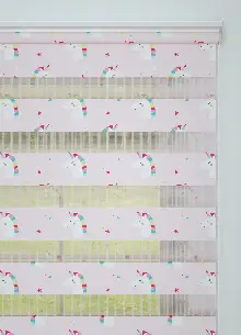 Çocuk Odası - Açık Pembe Unicorn Desenli Baskılı Zebra Perde
