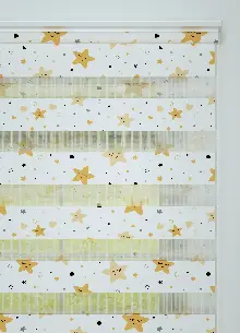 Bebek Odası - Koyu Sarı Yıldız Desenli Baskılı Zebra Perde