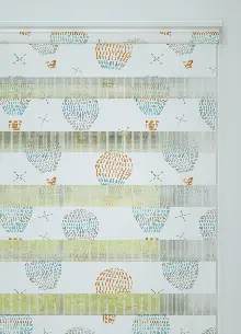 Bebek Odası - Turuncu Mavi Uçan Balon Desenli Baskılı Zebra Perde