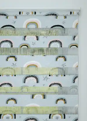 Çocuk Odası - Mavi Gökkuşağı Desenli Baskılı Zebra Perde