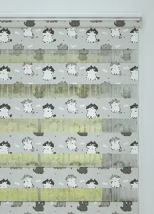 Çocuk Odası - Gri Kedi Desenli Baskılı Zebra Perde