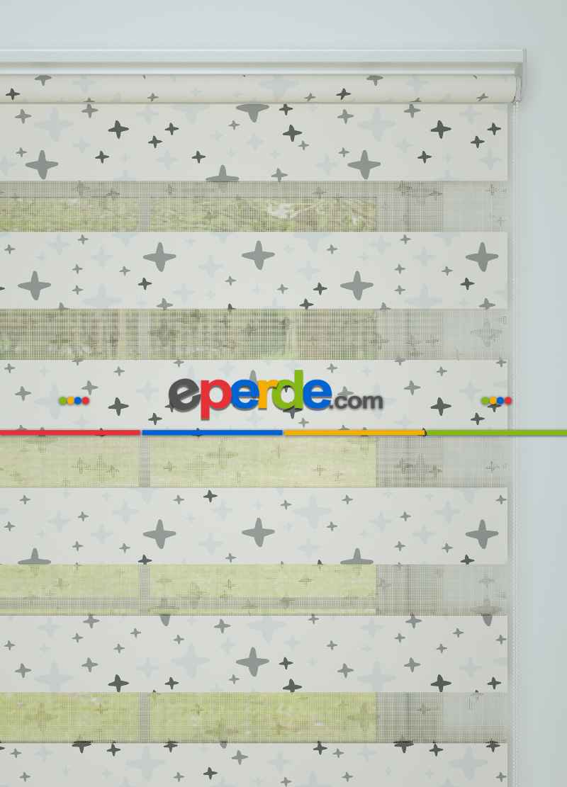 Gri Artı Desenli Baskılı Zebra Perde