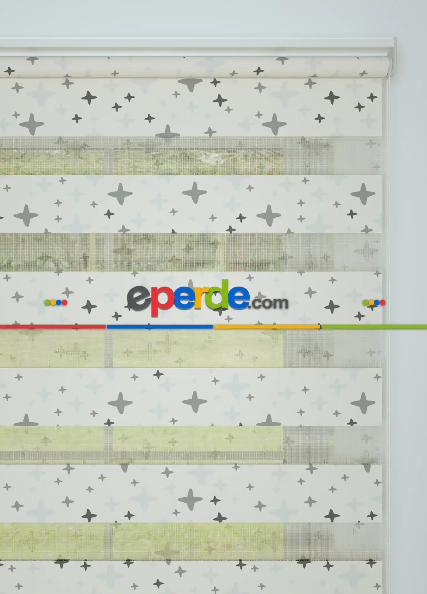 Bebek Odası - Gri Artı Desenli Baskılı Zebra Perde