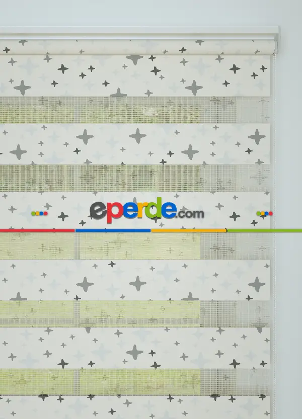 Bebek Odası - Gri Artı Desenli Baskılı Zebra Perde