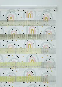 Mavi Pembe Gökkuşağı Desenli Baskılı Zebra Perde