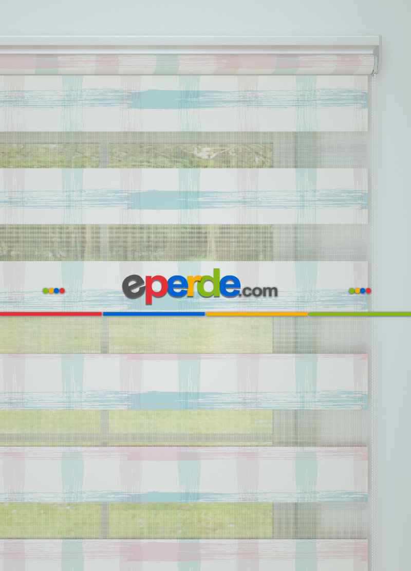 Bebek Odası - Pembe Mavi Modern Desenli Baskılı Zebra Perde