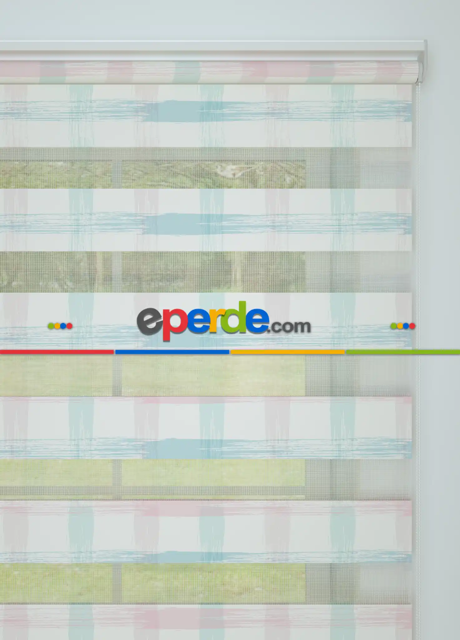 Pembe Mavi Modern Desenli Baskılı Zebra Perde