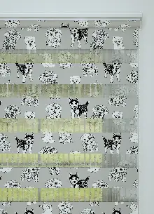 Çocuk Odası - Gri Köpek Desenli Baskılı Zebra Perde