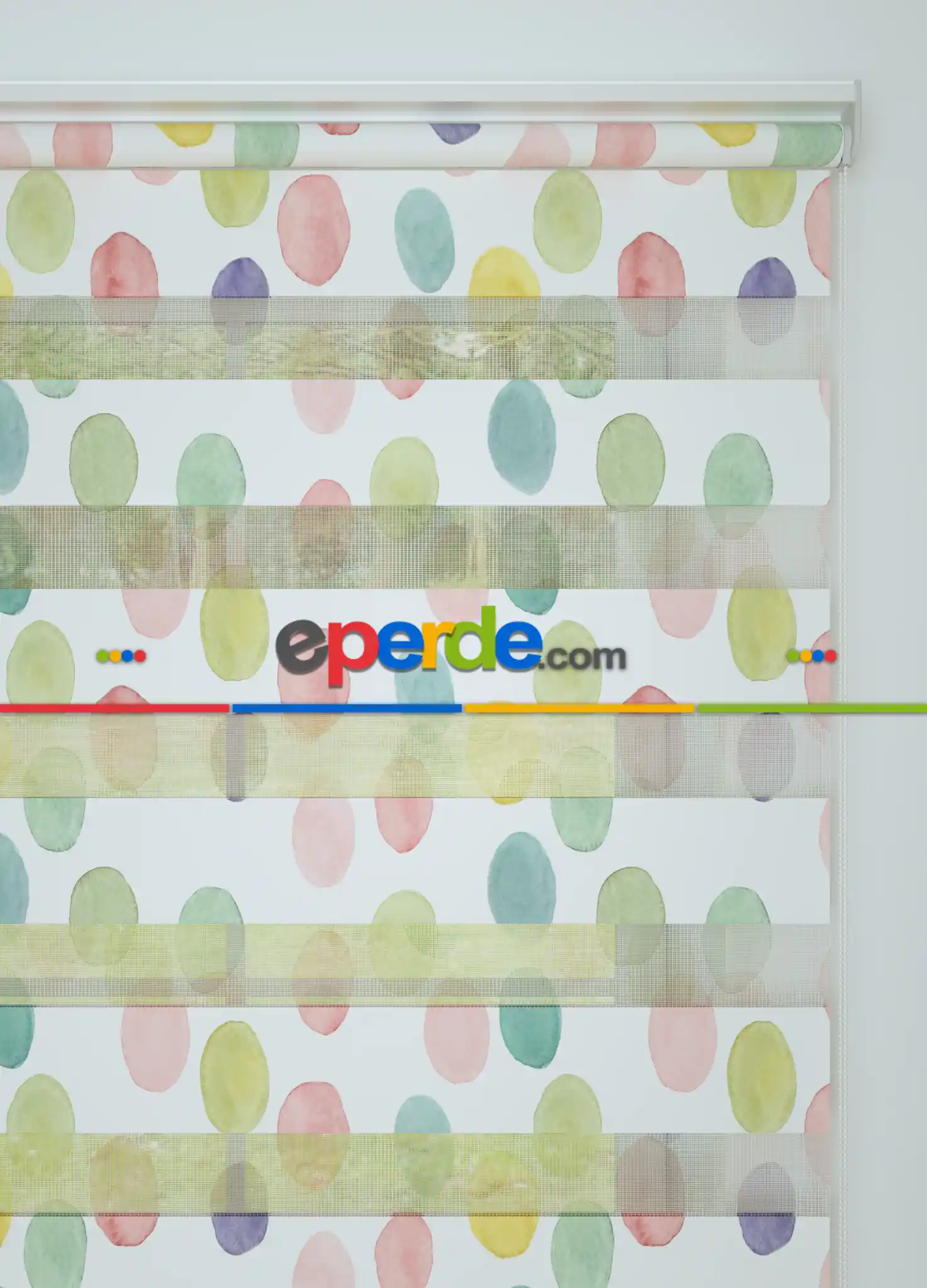 Yeşil Sarı Puan Desenli Baskılı Zebra Perde