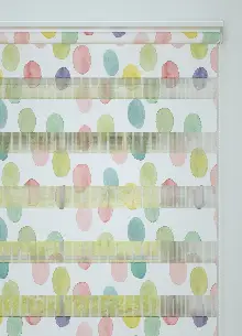 Yeşil Sarı Puan Desenli Baskılı Zebra Perde