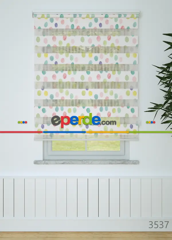 Mint Pembe Puan Desenli Baskılı Zebra Perde