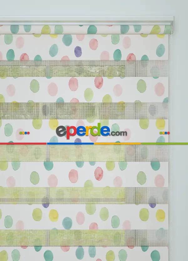 Mint Pembe Puan Desenli Baskılı Zebra Perde