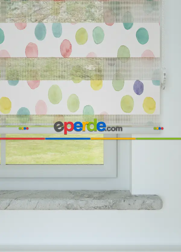 Mint Pembe Puan Desenli Baskılı Zebra Perde