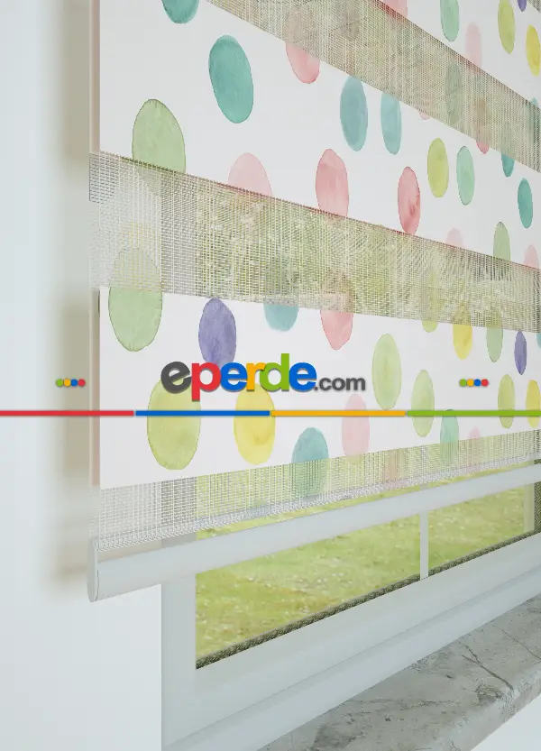 Mint Pembe Puan Desenli Baskılı Zebra Perde