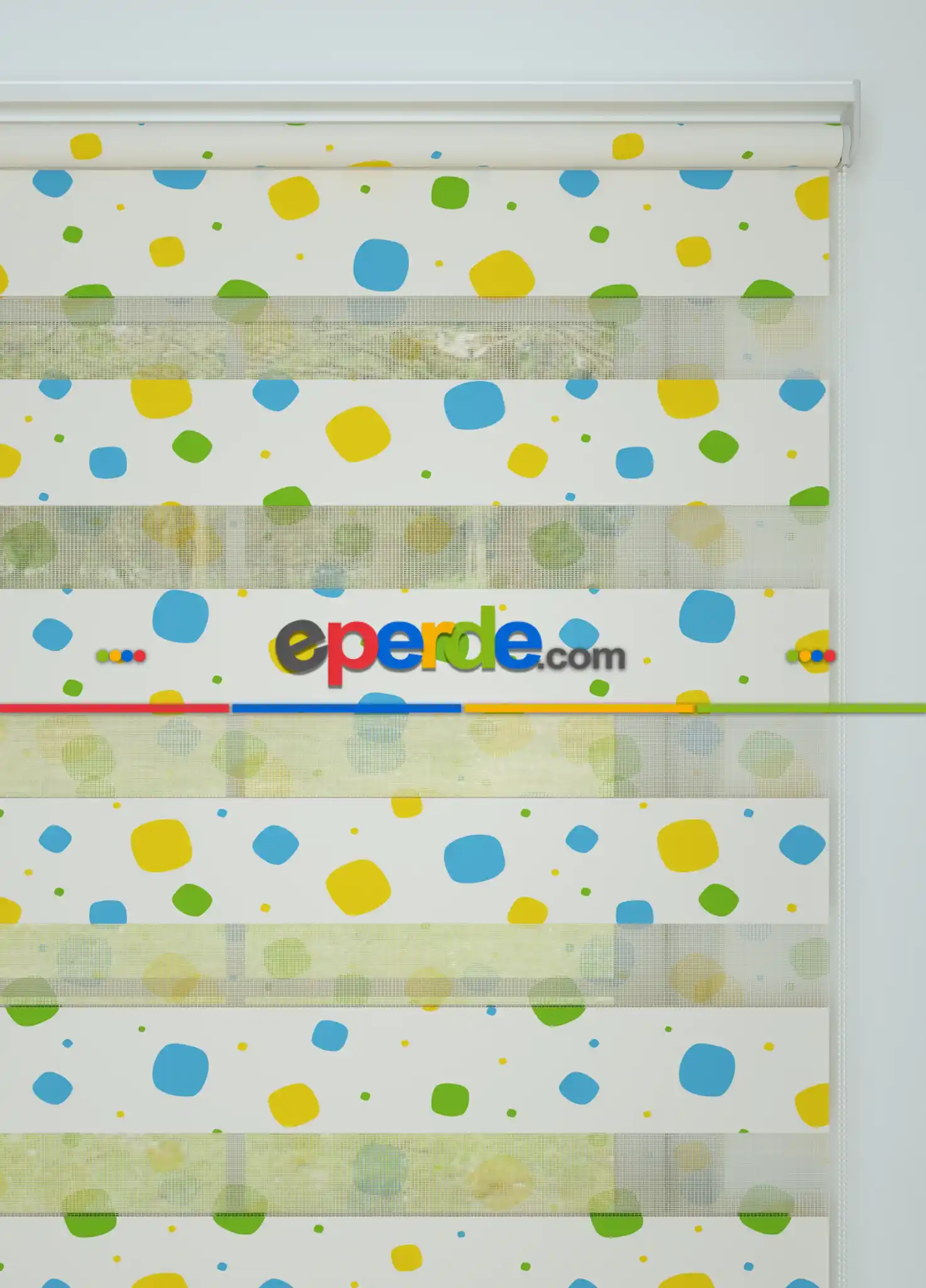 Mavi Yeşil Geometrik Desenli Baskılı Zebra Perde