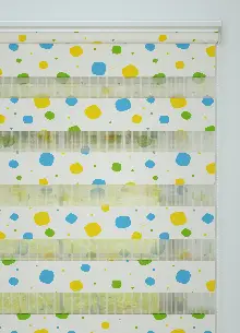 Mavi Yeşil Geometrik Desenli Baskılı Zebra Perde