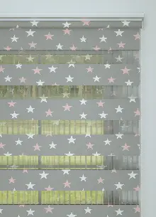 Bebek Odası - Gri Pembe Yıldız Desenli Baskılı Zebra Perde