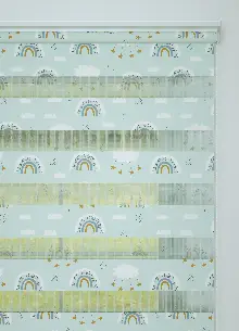 Bebek Odası - Mint Gökkuşağı Ve Bulut Desenli Baskılı Zebra Perde